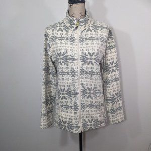 Woolrich Women's Medium Full Zip Fleece Sweatshirt Pockets Ivory Gray Fair Isle
